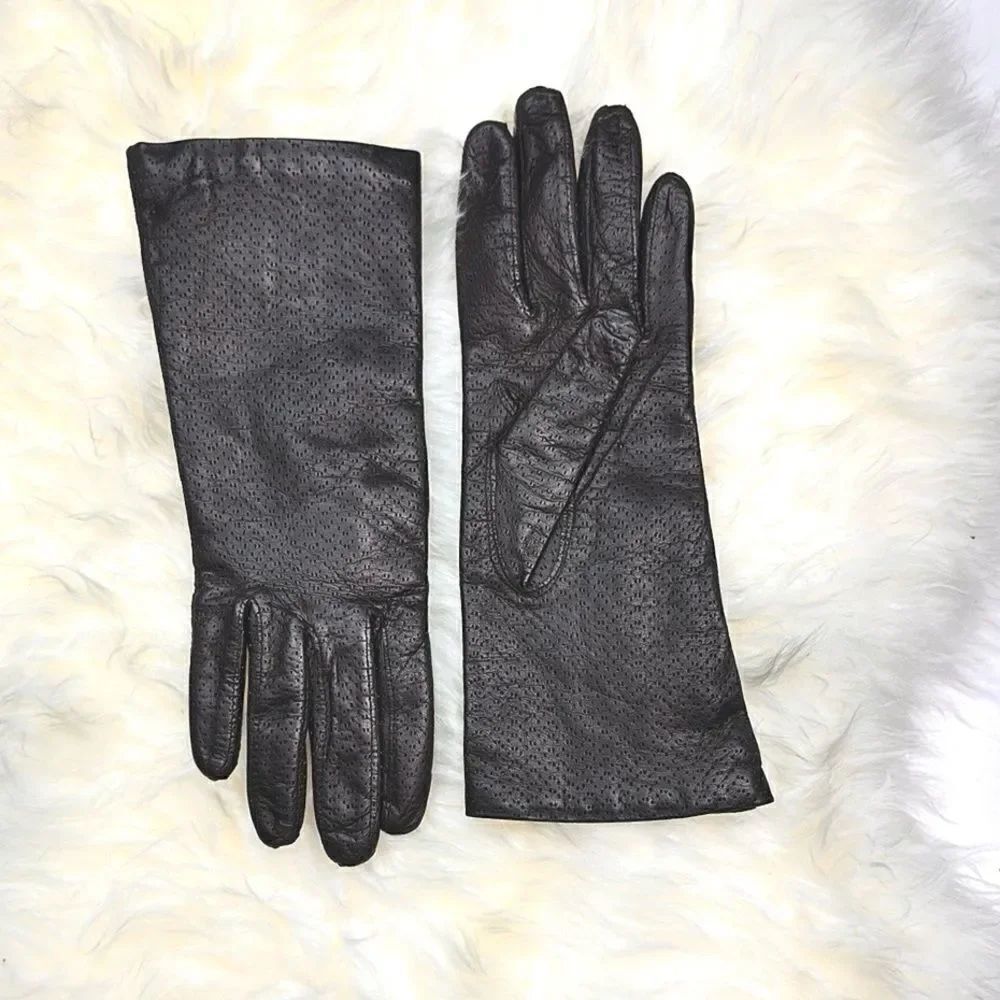 Vintage Brown Leather Gloves Knit Lining Made in Italy Size 6 1/2